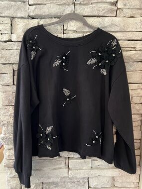Anthropologie Black Embellished Floral Sweatshirt